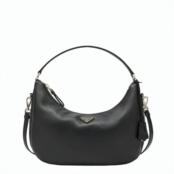 Prada Handbags - Prada Crescent-Shaped Leather Shoulder Bag With Detachable Strap - NWT